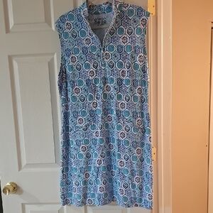 EUC Blue and White Geometric Sleeveless Dress